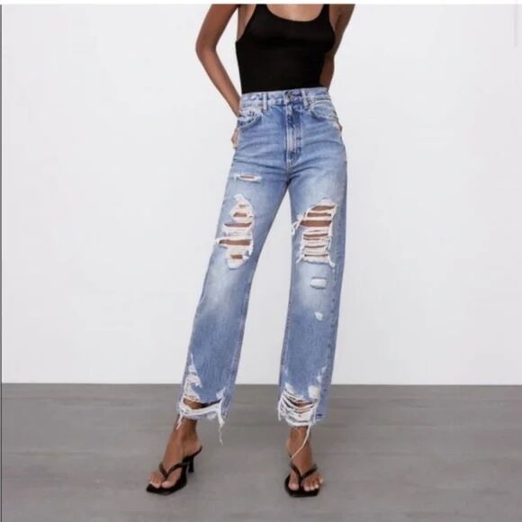 ZARA The Pepper Mom‎ Jean Distressed Light Wash Sz 2 - Picture 1 of 5